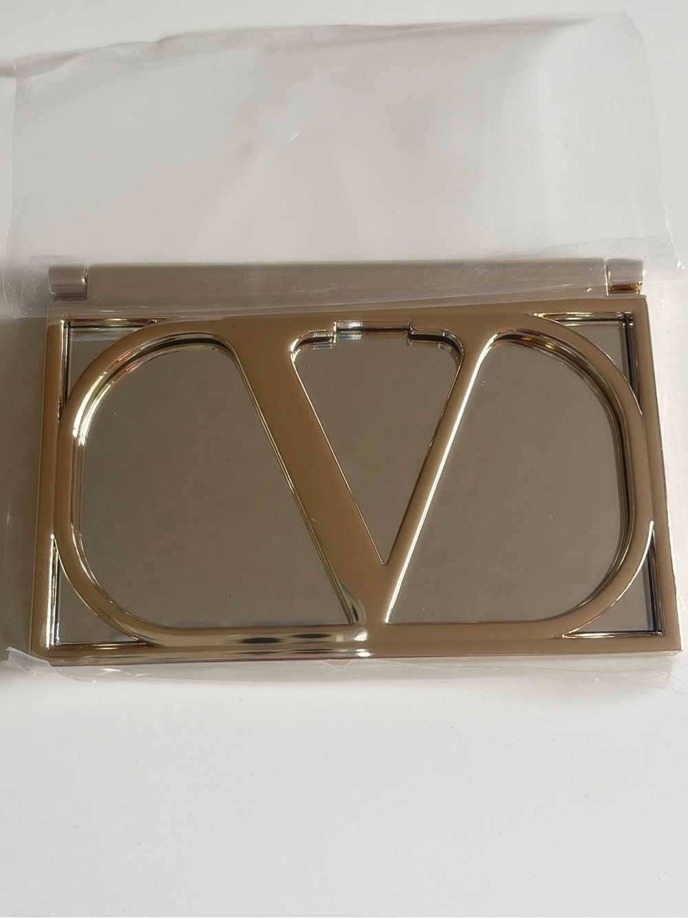 Valentino Gold-Tone Compact Mirror with Signature V Detail